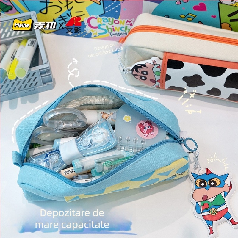 Maihe etui din pânză cu capacitate mare, Shin-chan, stil japonez, pentru elevii de școală primară