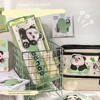 Geantă pentru creioane cu panda desen animat, capacitate mare, rechizite școlare