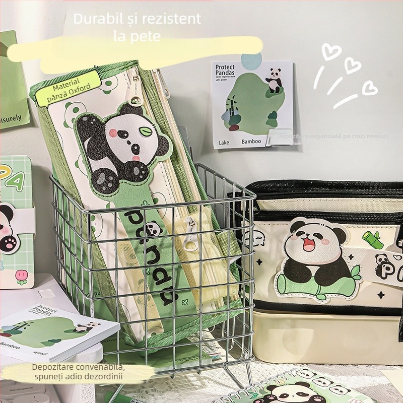 Geantă pentru creioane cu panda desen animat, capacitate mare, rechizite școlare