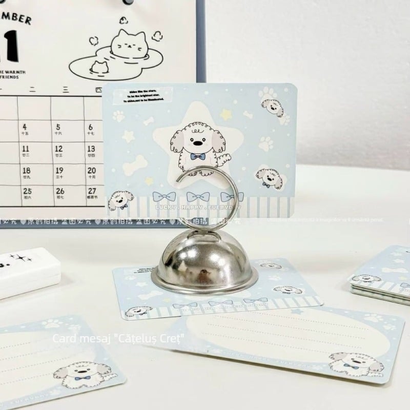 Card de felicitare cu cățeluș cu păr creț – design drăguț, urări romantice scrise de mână pentru sărbători