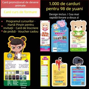 Stil pastoral — card promoțional special conceput pentru înscrierea la meditații, orar desenat cu personaje, card de probă pentru lecții și pliante tipărite pentru cursuri