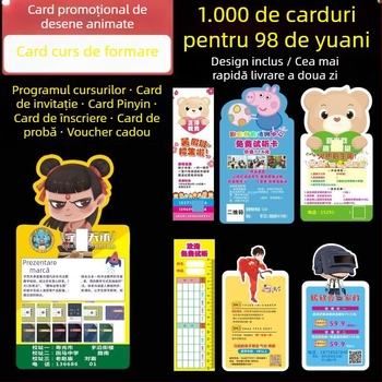 Stil pastoral — card promoțional special conceput pentru înscrierea la meditații, orar desenat cu personaje, card de probă pentru lecții și pliante tipărite pentru cursuri