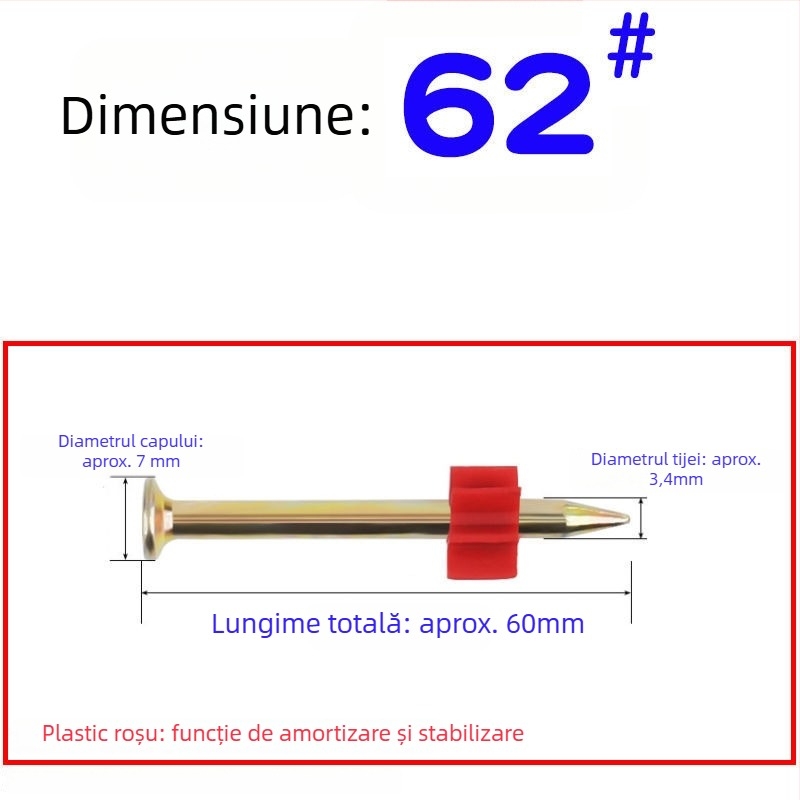 Set cuie cu înaltă rezistență: cuie pentru pereți, cuie pentru prinderea tablourilor, cuie pentru reclame, cuie pentru ciment, 62 mm pentru pistol cu aer