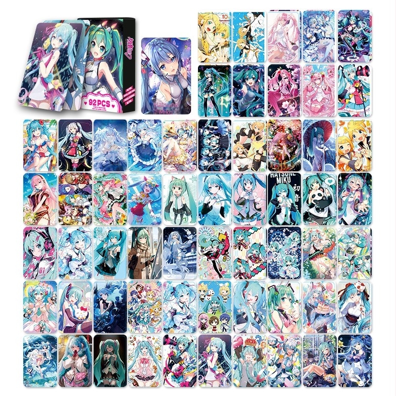 Set de 92 foto-cărți de înaltă definiție cu Hatsune Miku, carduri LOMO bidirecționale, anime colecționabile, autocolante și semne de carte
