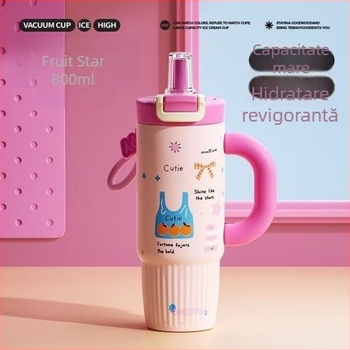 Cană termo din oțel inoxidabil 316, cu capacitate mare, mâner, pai, separator pentru ceai și posibilitate de personalizare