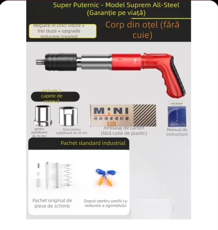 Unealtă de montaj a plafonului: pistol cuie integrat, mini pistol, 7.3, model din plastic și oțel