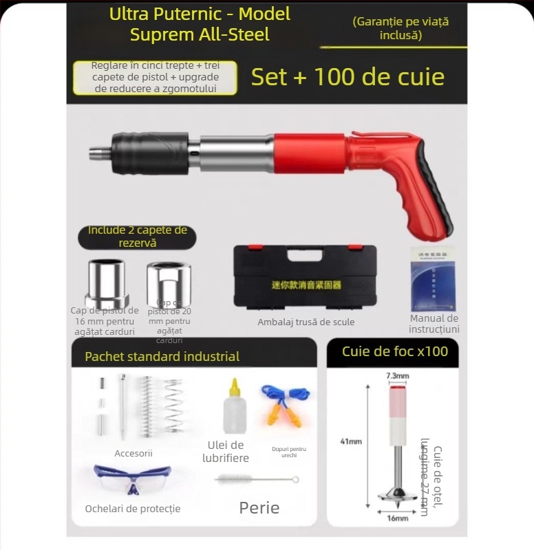 Unealtă de montaj a plafonului: pistol cuie integrat, mini pistol, 7.3, model din plastic și oțel