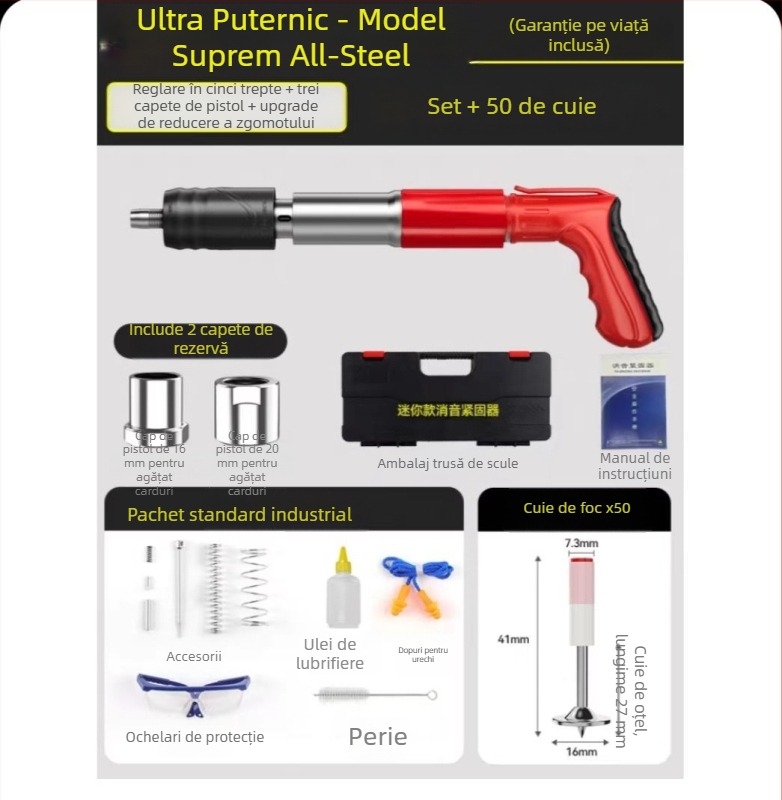Unealtă de montaj a plafonului: pistol cuie integrat, mini pistol, 7.3, model din plastic și oțel