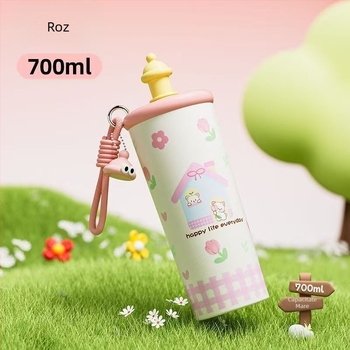 Cană termoizolantă Cartoon, 700 ml, din oțel inoxidabil 316, portabilă, cu șnur de purtare