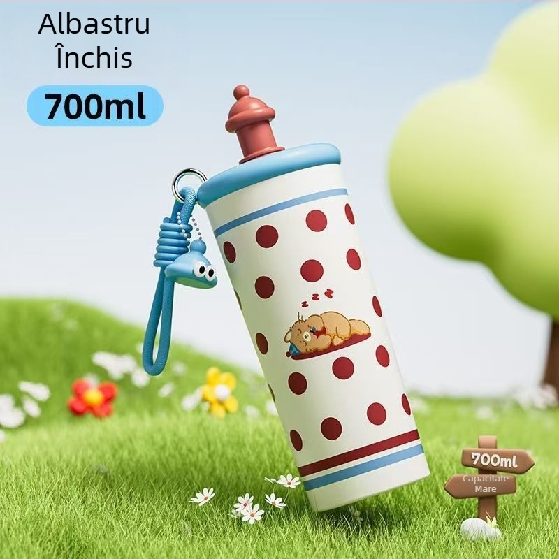 Cană termoizolantă Cartoon, 700 ml, din oțel inoxidabil 316, portabilă, cu șnur de purtare