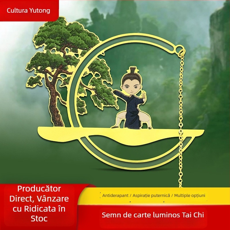 Semn de carte metalic creativ, cu decupaj Tai Chi, în stil antic, luminos, cadou de absolvire pentru elevi și profesori