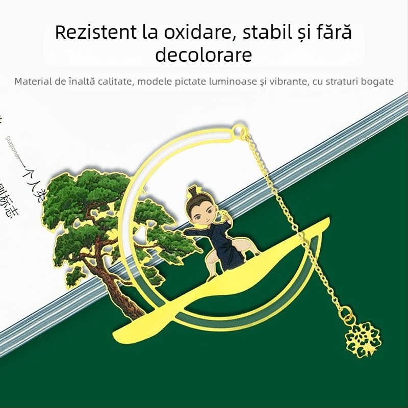 Semn de carte metalic creativ, cu decupaj Tai Chi, în stil antic, luminos, cadou de absolvire pentru elevi și profesori