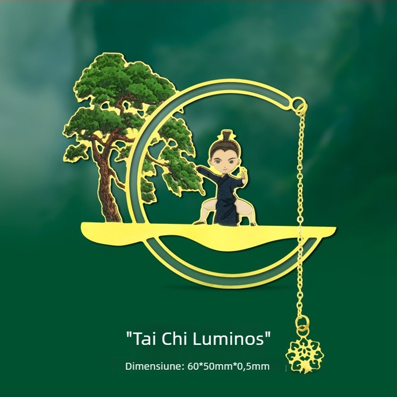 Semn de carte metalic creativ, cu decupaj Tai Chi, în stil antic, luminos, cadou de absolvire pentru elevi și profesori