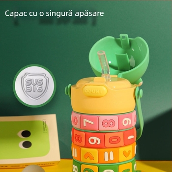 Cană termică pentru copii din oțel inoxidabil 316, capacitate mare, cu pai și Curea de purtare