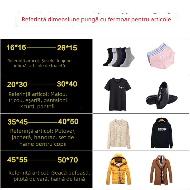 Pungă transparentă cu fermoar pentru haine, pungă PE sigilată pentru ambalarea lenjeriei, dimensiune mare