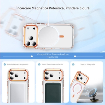 Inel magnetic irisat bi-color pentru husă iPhone 15/16/17 Pro, încărcare magnetică, protecție anti-cadere