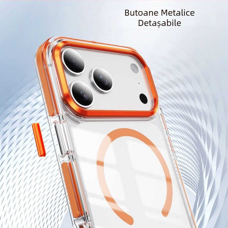 Inel magnetic irisat bi-color pentru husă iPhone 15/16/17 Pro, încărcare magnetică, protecție anti-cadere