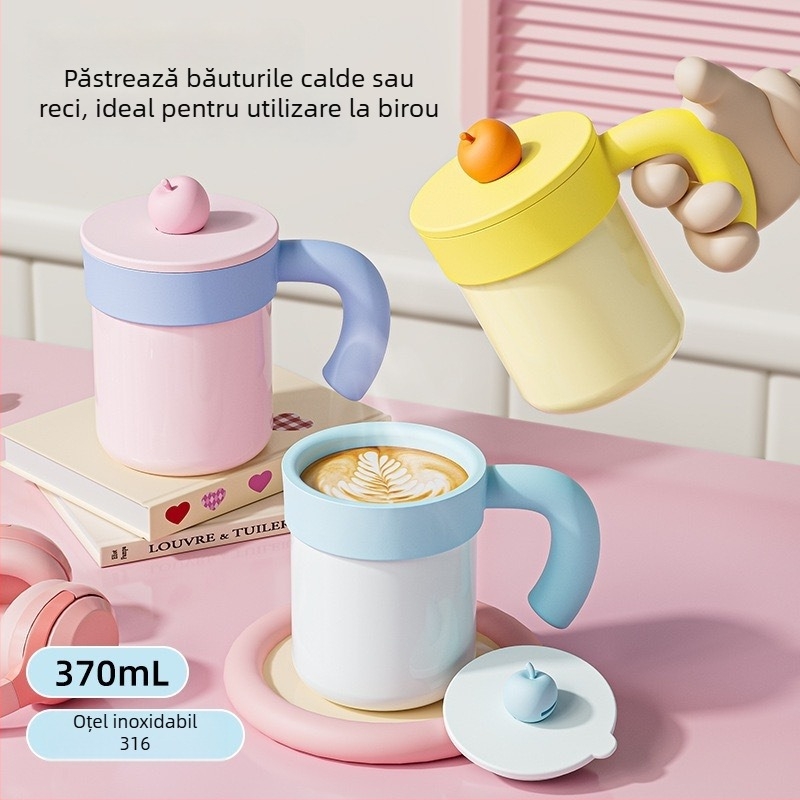Cani termos personalizabile din oțel inoxidabil 316, cu imprimare logo, elegante pentru birou, 370 ml