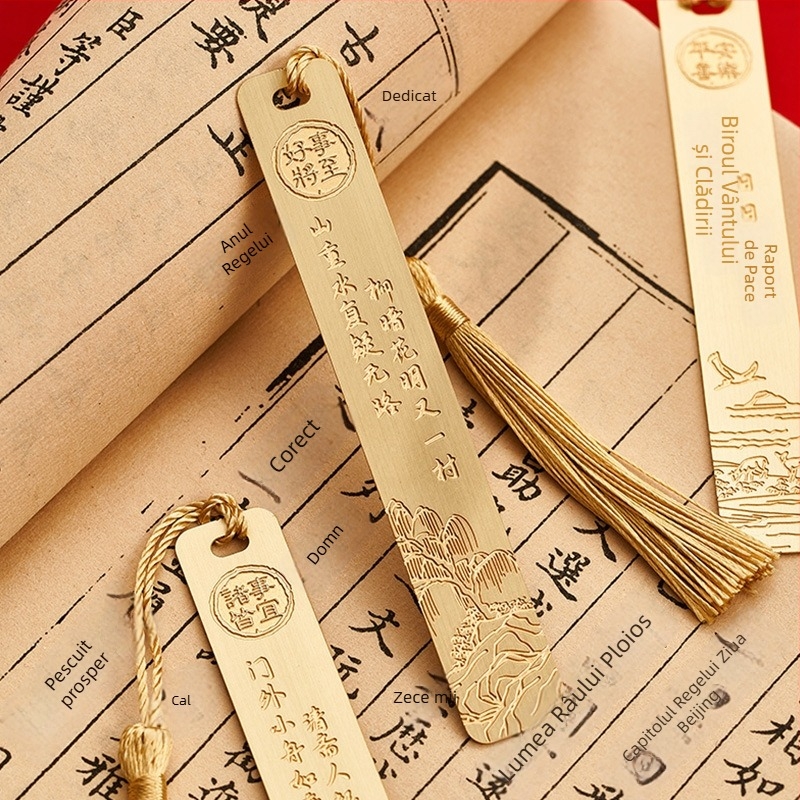 Semn de carte din metal, gravat, decupat, suvenir personalizat pentru elevi, semn de carte din alamă cu riglă de scară și ciucuri cu mărgele