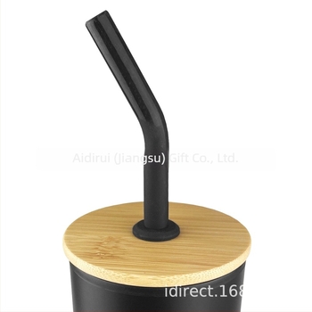 Ceașcă din oțel inoxidabil cu pai drept, izolație termică, 450 ml, gravură cu logo