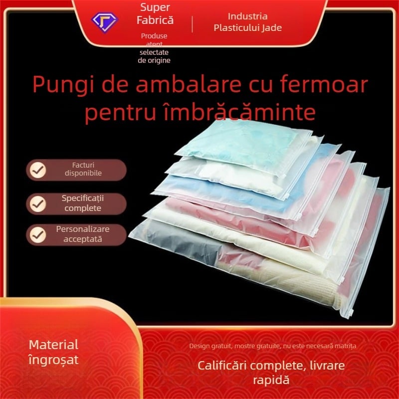 Geantă de ambalaj PE, transparentă și mată, cu fermoar, pentru haine, lenjerie și șosete