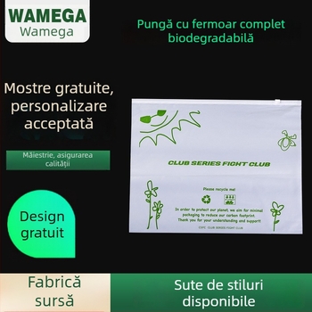 Pungi transparente de plastic pentru ambalare cu fermoar, PLA complet biodegradabilă pentru haine
