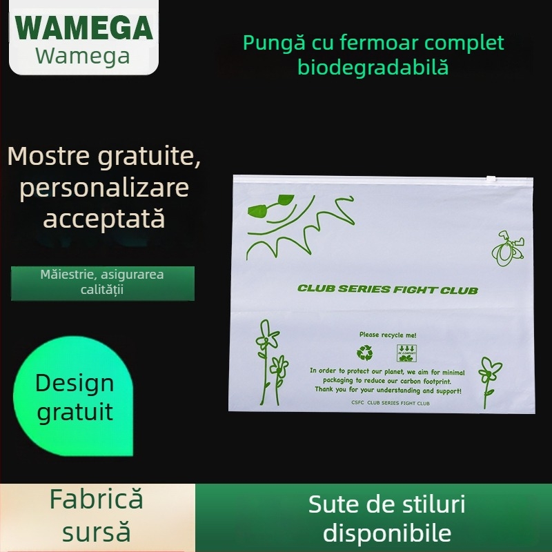 Pungi transparente de plastic pentru ambalare cu fermoar, PLA complet biodegradabilă pentru haine