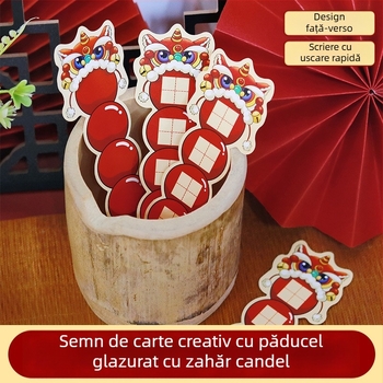 Semn de carte de Anul Nou cu măceș confiat și hârtie de caligrafie cu grilă Tianzige, stil chinezesc creativ