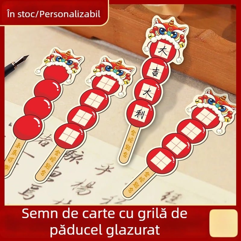Semn de carte de Anul Nou cu măceș confiat și hârtie de caligrafie cu grilă Tianzige, stil chinezesc creativ