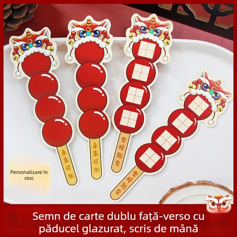 Semn de carte de Anul Nou cu măceș confiat și hârtie de caligrafie cu grilă Tianzige, stil chinezesc creativ