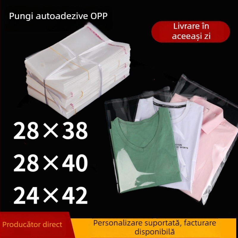 OPP sac transparent pentru haine cu închidere fermoar, autoadeziv, personalizabil