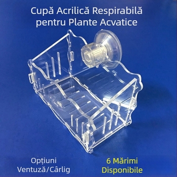 Ghiveci decorativ din acril pentru plante acvatice, montat pe perete cu ventuză