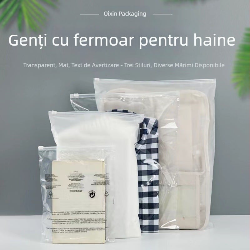 Pungă transparentă pentru haine cu fermoar, pungă plastic de depozitare cu închidere cu fermoar