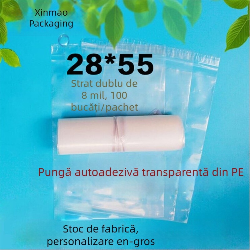 Pungi autoadezive PE pentru haine, 28 x 55 cm, grosime 0,08 mm, 100 buc., transparente