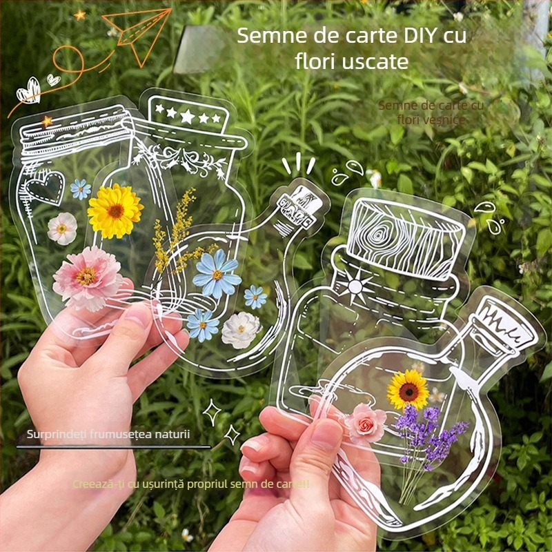 Zalozi cu flori uscate pentru copii DIY, materiale transparente, primăvară într-o sticluță cu flori presate