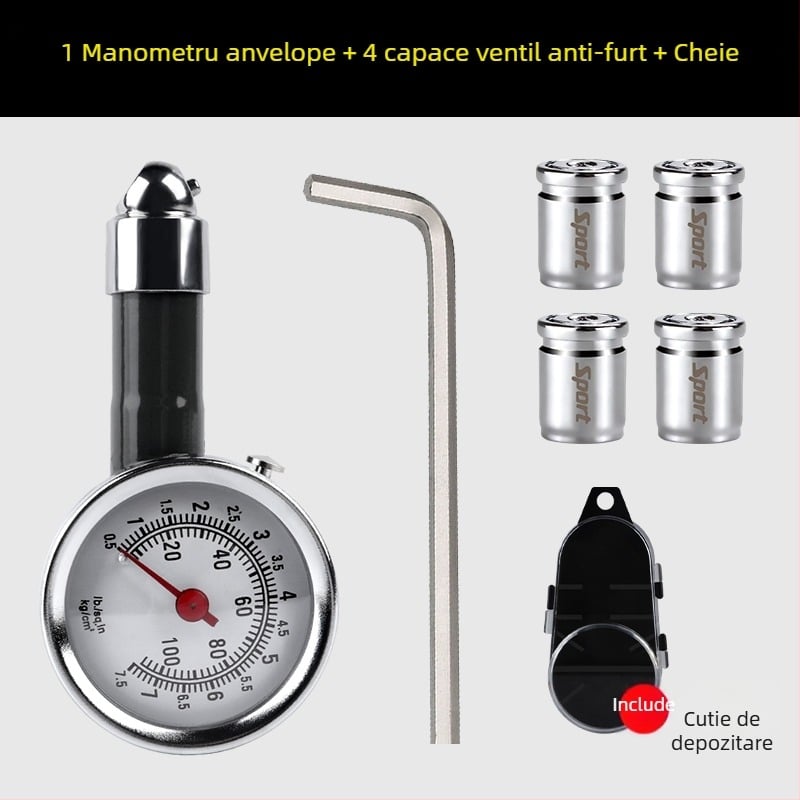 Manometru de presiune pentru pneuri, cu cap de umflare de înaltă precizie, monitor de presiune auto, pistol de umflare aer și duză de umflare