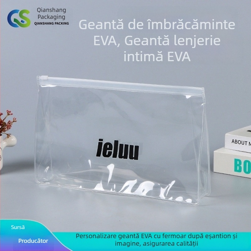 Geantă EVA transparentă, personalizată, pentru haine, lenjerie, șosete și prosoape; pungă din plastic cu fermoar, design acordeon