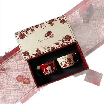 Cani ceramice pentru cuplu, creative, în cutie cadou cu flori, căni de cafea elegante