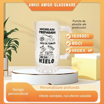 Pahar de bere din sticlă, personalizabil, cu decal, corp drept, 480 ml/500 ml/17 oz, ecologic