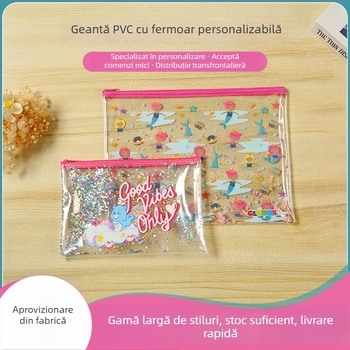 Geantă PVC cu fermoar, design personalizat cu personaje desen animate, sac de depozitare transparent din plastic, gentuță EVA portabilă cu fermoar pentru elevi, organizator pentru rechizite