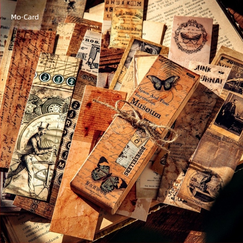 MoMo set de 30 semne de carte în cutie, seria Muzeul Timpului și Spațiului, decor vintage pentru jurnal