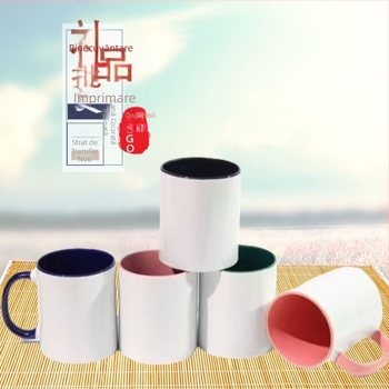 Ceșcă ceramică de 11 oz cu transfer termic și imprimare a logo-ului, design bi-color, cadou promoțional