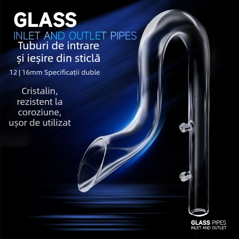 Țeavă mică din sticlă pentru intrare-ieșire cu îndepărtarea peliculei uleioase — ieșire cu gură conică, accesoriu de filtrare pentru plante acvatice