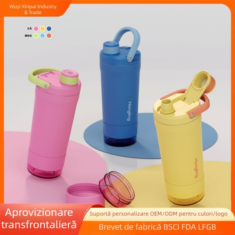 Pahar shaker portabil pentru activități în aer liber, cu capacitate mare, din oțel inoxidabil 304, izolat, cu un recipient Tritan și compartiment inferior
