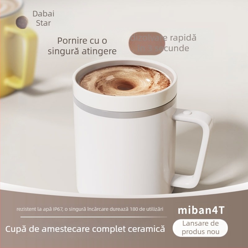 Cană de cafea ceramică completă, cu amestecare magnetică automată, reîncărcabilă