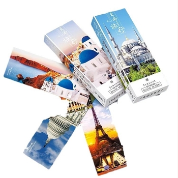 Set de semne de carte pentru călătorii în lume, 32 de carduri cu peisaje: Londra, Sydney, Turnul, Berlin, Turnul Înclinat și Santorini