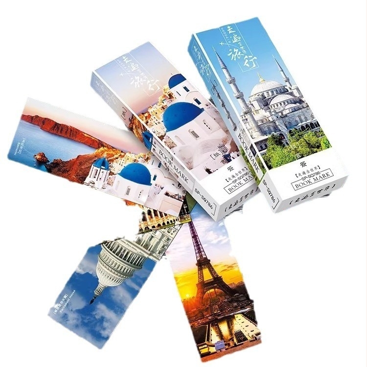 Set de semne de carte pentru călătorii în lume, 32 de carduri cu peisaje: Londra, Sydney, Turnul, Berlin, Turnul Înclinat și Santorini