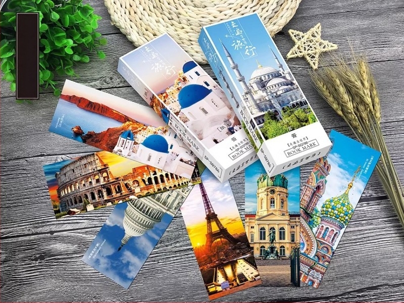 Set de semne de carte pentru călătorii în lume, 32 de carduri cu peisaje: Londra, Sydney, Turnul, Berlin, Turnul Înclinat și Santorini