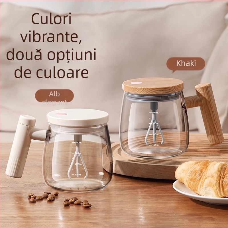 Cana de amestec complet automată pentru uz casnic, cană de cafea din sticlă cu scară, shaker reîncărcabil pentru lapte de soia și lapte praf