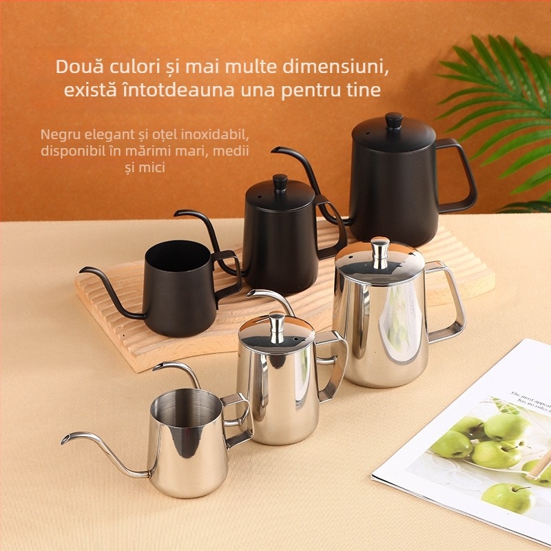 Cană de cafea din oțel inoxidabil 304, gură îngustă, cioc lung, pentru preparare manuală, acasă și în aer liber